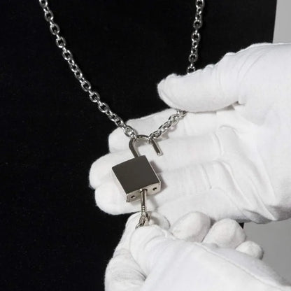 Stainless Steel Lock Key Pendant Necklace Long Chain Punk Multilayer Statement Choker Necklaces for Women Men Boy Girls
