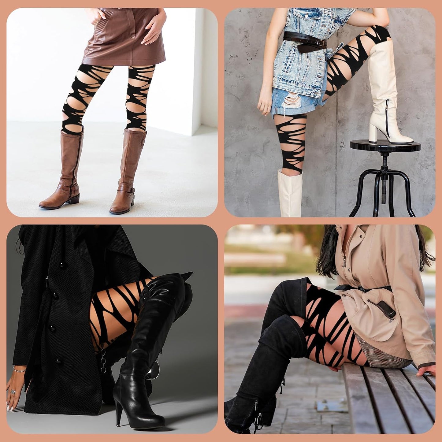 1PCS Gothic Ripped Tights Stockings,Irregular Hollow Out Distressed Mesh Tight for Women,Black Tights Y2K, Punk Rock Rave Party Halloween Cosplay Accessories