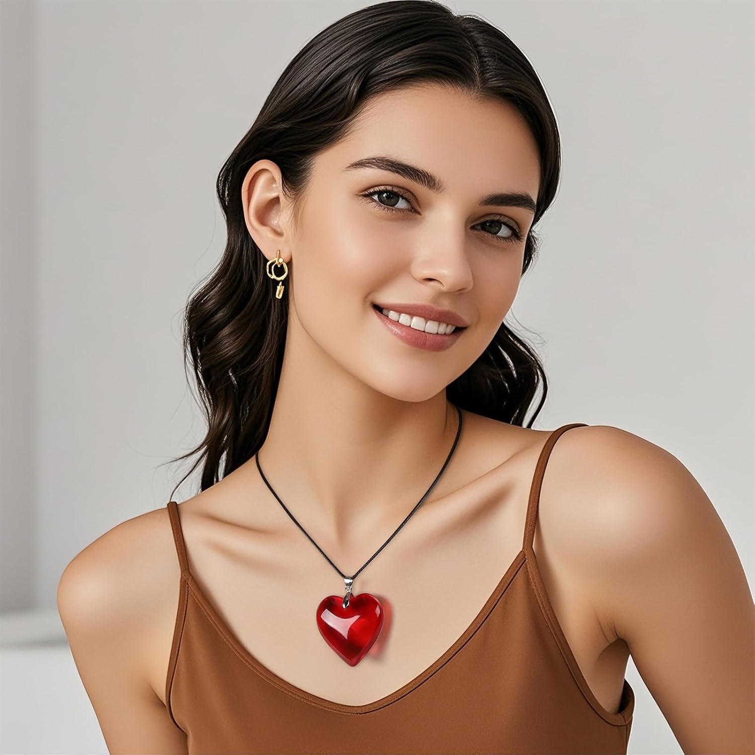 Red Heart Necklace, Chunky Puffy Heart Choker Necklaces for Women, Big Glass Heart Pendant Necklace Y2K Trendy Jewelry Accessories (Red Heart)