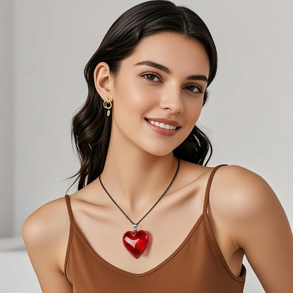 Red Heart Necklace, Chunky Puffy Heart Choker Necklaces for Women, Big Glass Heart Pendant Necklace Y2K Trendy Jewelry Accessories (Red Heart)