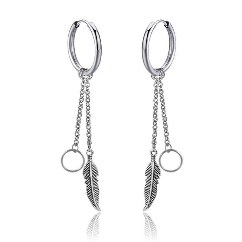 New Punk Stainless Steel Chain Hoop Earrings for Women Men 2021 Trendy Goth Pop Hip Hop Pendants Ear Jewelry Accessories Earring