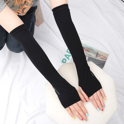 Y2K Goth Lolita Anime Thin Solid Gloves JK Kawaii Girl Mitten Ice Silk Long Oversleeve Man Women Sun Block Cuff Fingerless Glove
