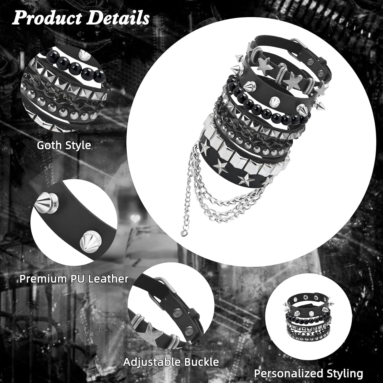 Emo Bracelets Punk Rock Studded Bracelet for Women Men Goth Leather Spiked Bracelets Emo Jewelry Accessories