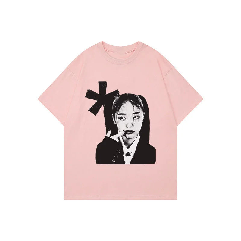 Unisex Y2K graphic print tee by PressureDen.store, short sleeve hip hop style shirt with bold punk streetwear design.