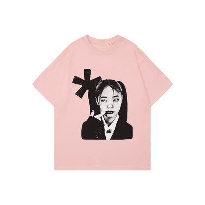 Unisex Y2K graphic print tee by PressureDen.store, short sleeve hip hop style shirt with bold punk streetwear design.