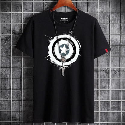 Oversized men's anime fitness T-shirt in goth punk style, featuring bold graphic design, available in sizes S to 6XL.