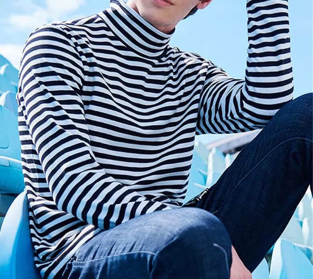 Mens Shirt Striped Black White Cotton Spandex Crewneck Long Sleeve Basic Pullover Stripe Casual Crew Tee Shirt