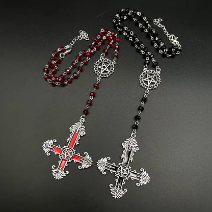 Pentagram Inverted Cross Rosary Baphomet Occult Gothic Sigil of Satanic Jewelry Devil Necklace Trad Goth Jewelry Gift Handmade