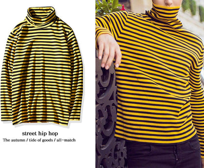 Mens Shirt Striped Black White Cotton Spandex Crewneck Long Sleeve Basic Pullover Stripe Casual Crew Tee Shirt