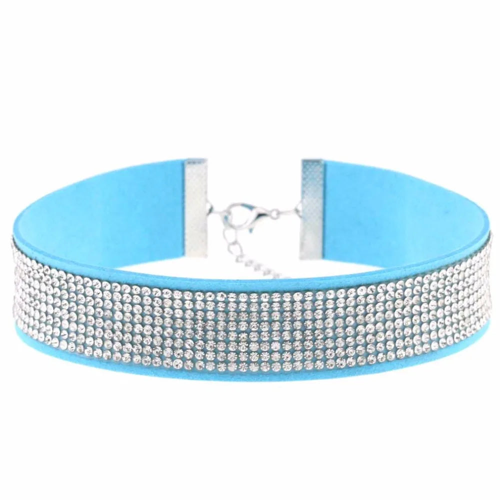 Trendy Harajuku crystal choker necklace with gothic black PU leather collar, perfect for punk fashion enthusiasts.