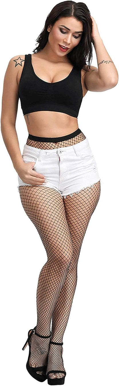 Sexy High Waisted Fishnet Tights for Women - Wide Mesh Stockings