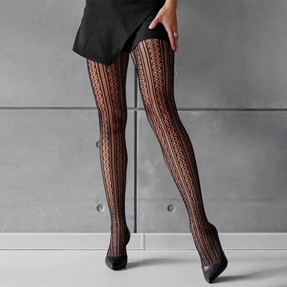 Kave Women's Soft Nylon Black Hollow Lace Fishnet Tights with Toe Reinforcement - Stylish & Comfortable Pantyhose
