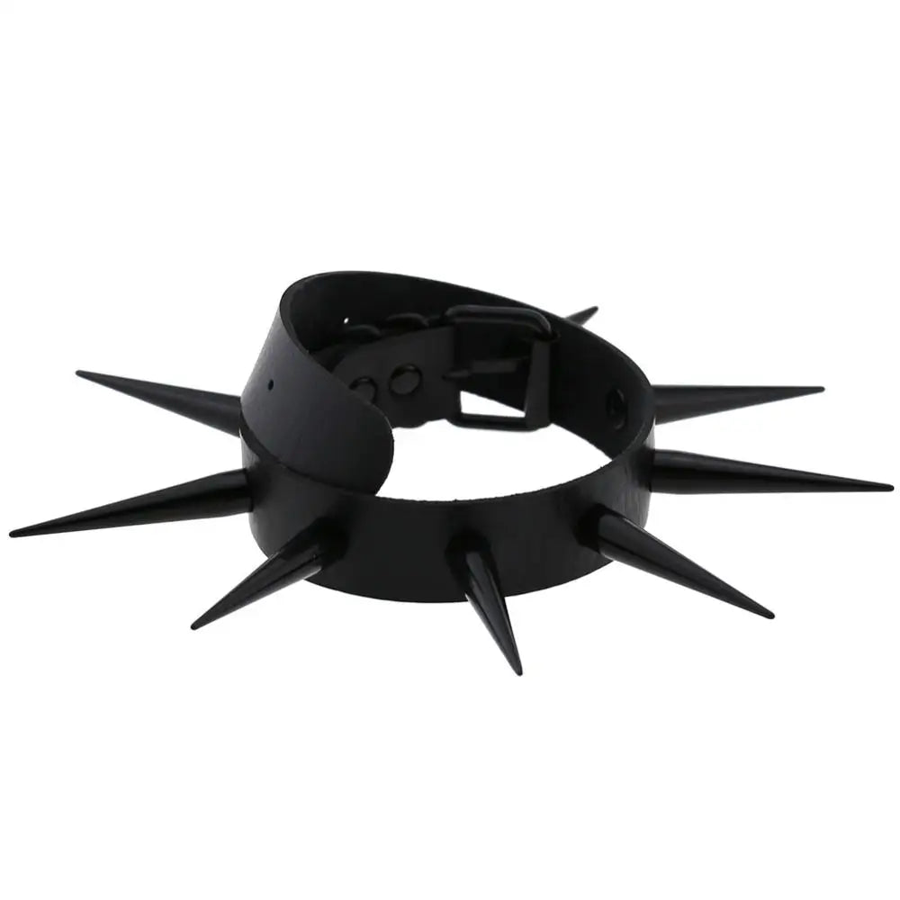 Rebel Spike Choker Necklace – Cyberpunk Leather Collar for Rave and Goth Styles