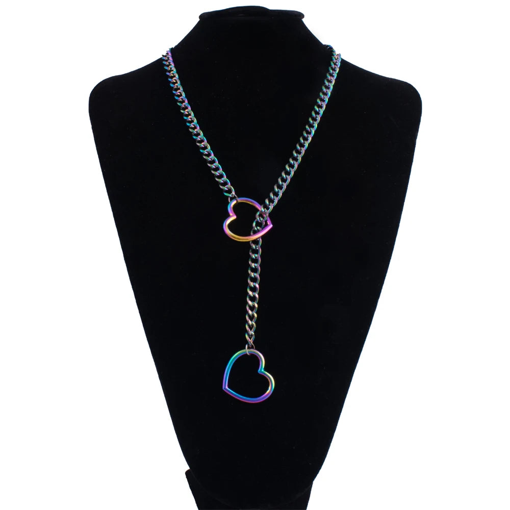Stylish heart slip chain choker necklace by PressureDen.store featuring punk rock goth jewelry for women with a bold, edgy design.