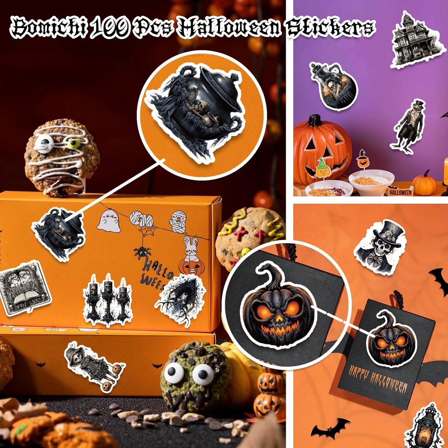 100 Pcs Goth Stickers, Retro Horriblr Skull Stickers for Adult, Scrapbook, Junk Journal, Collages, Decoration, Waterproof Vinyl Stickers for Laptop, Window, Water Bottles