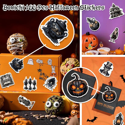 100 Pcs Goth Stickers, Retro Horriblr Skull Stickers for Adult, Scrapbook, Junk Journal, Collages, Decoration, Waterproof Vinyl Stickers for Laptop, Window, Water Bottles
