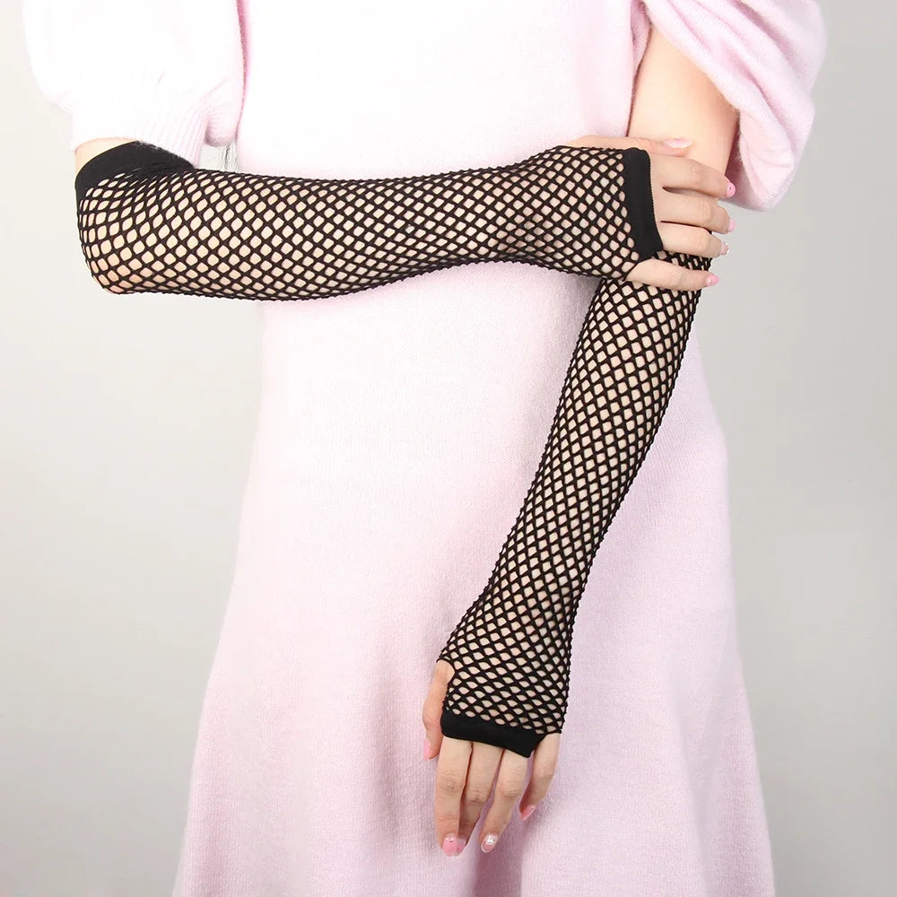 Edgy Fishnet Fingerless Gloves for Women - Punk Goth Hollow Out Disco Style