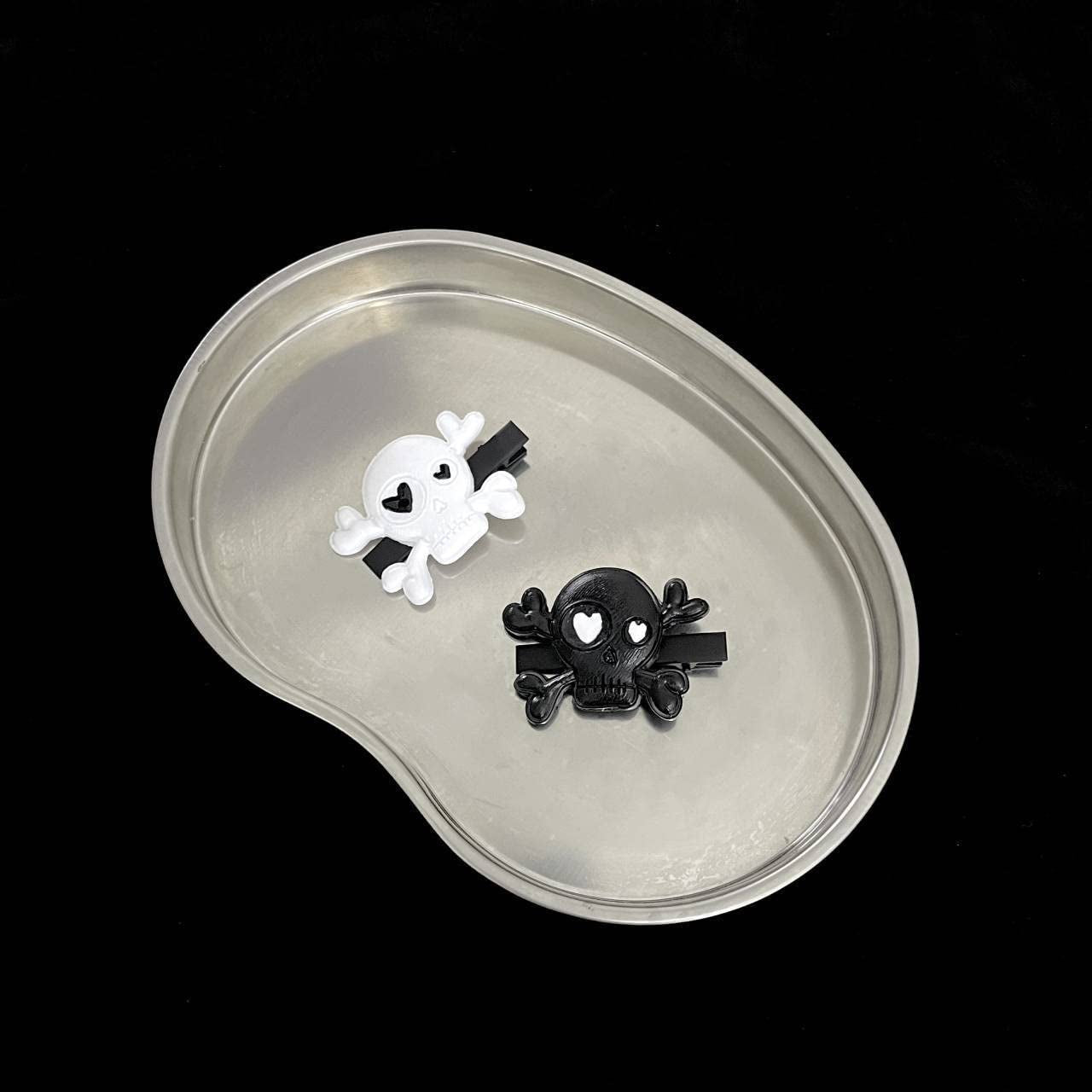 Halloween Skull Hair Clips Skeleton Hair Barrettes Clips Halloween Goth Hair Pin BHWH03 (White-Black)