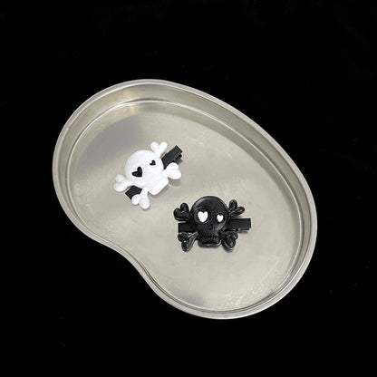 Halloween Skull Hair Clips Skeleton Hair Barrettes Clips Halloween Goth Hair Pin BHWH03 (White-Black)