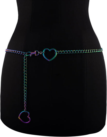 Vintage heart waist chain by FNQUFUJ, adjustable body jewelry for dresses and jeans, featuring a charming heart design.