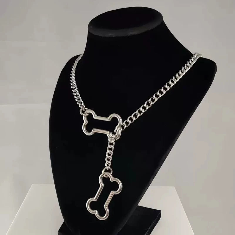 Punk Charms Chain Bone Pendant Necklace for Women Korean Fashion Goth Geometric Necklace Hip Hop Grunge Accessories Jewelry
