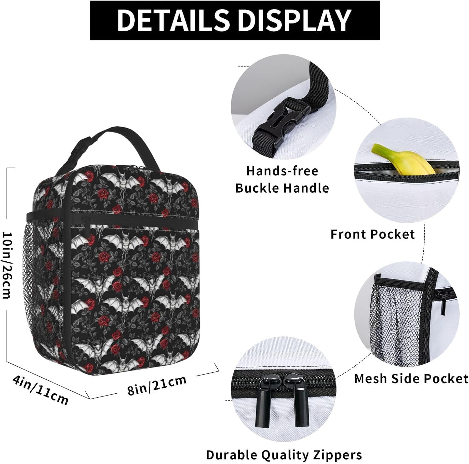 Goth Lunch Box for Women Kids Girls Men Insulated Lunch Bag Lunchbox Adults Lunch Tote Bags Reusable Cooler for Work Office School Picnic Travel