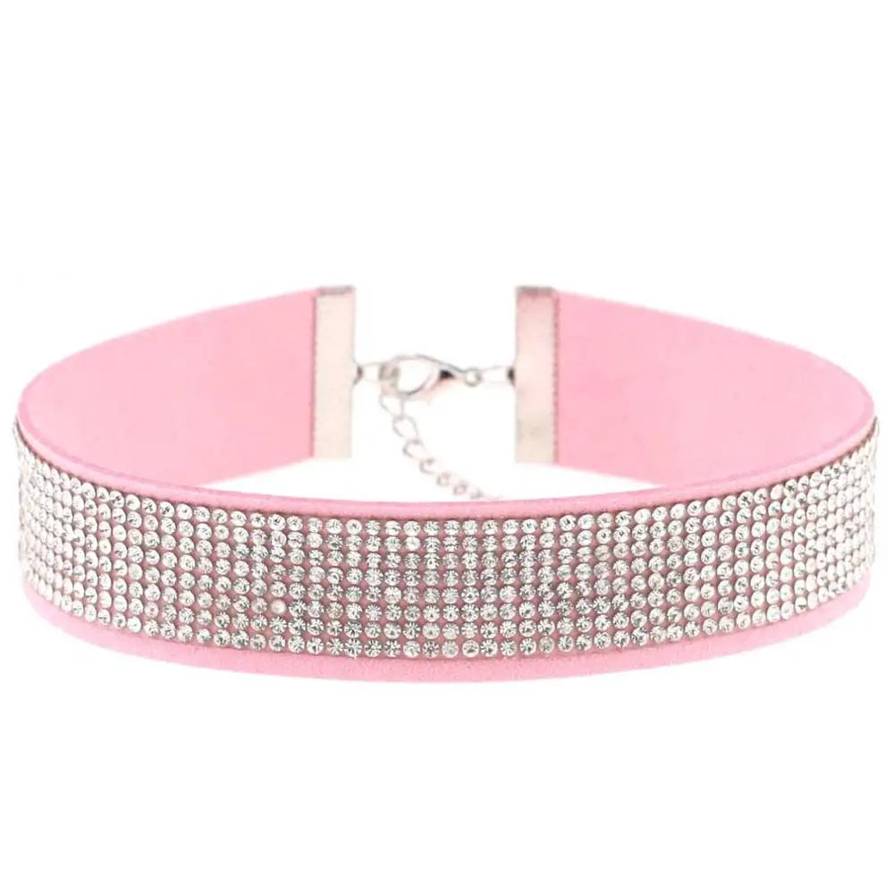 Trendy Harajuku crystal choker necklace with gothic PU leather collar, ideal for punk fashion enthusiasts.