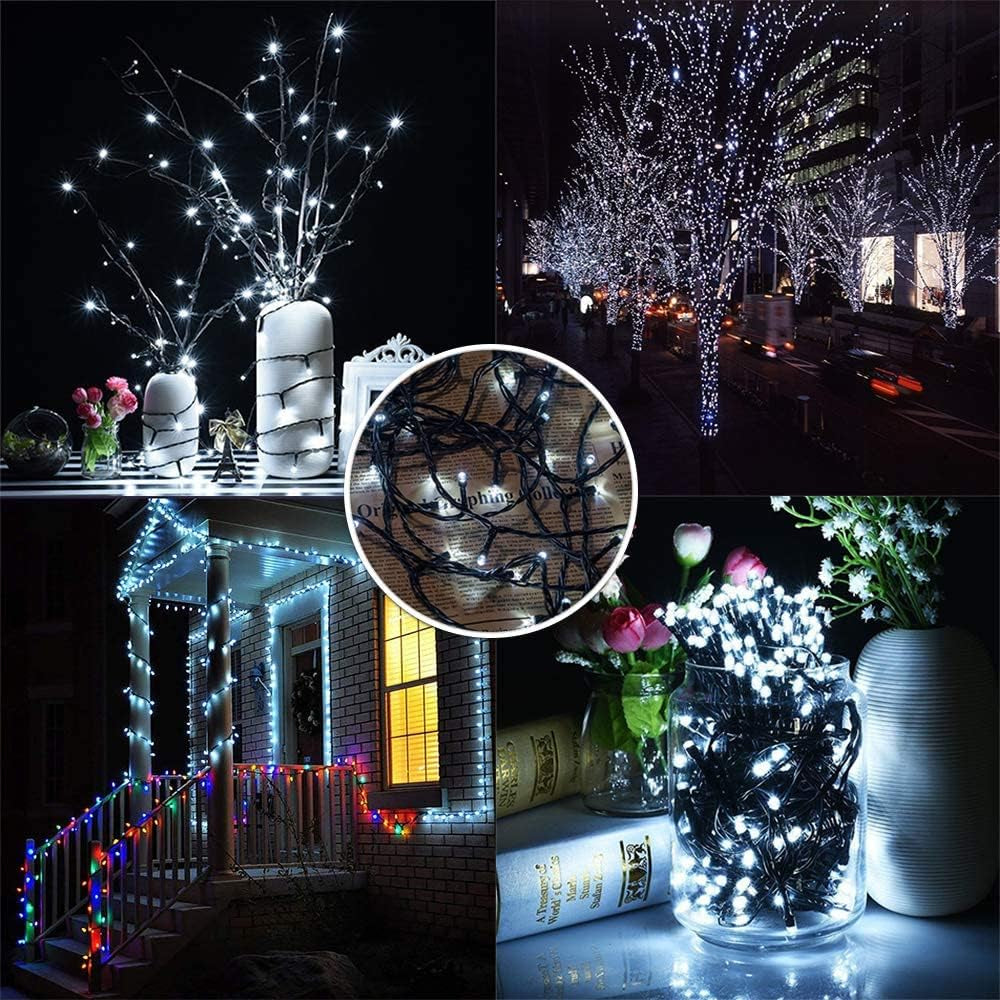 Black and White Christmas Decorations, Black Christmas Lights 33Ft 100 LED with Memory Function, 8 Modes Gothic String Lights for Tree, Goth Home, Indoor Outdoor