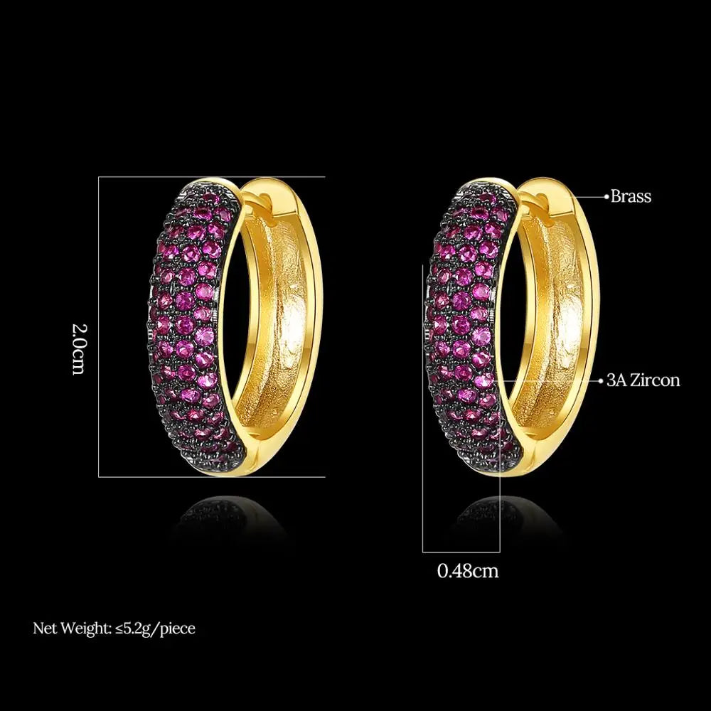 Charm Hip Hop CZ round Hoop Earring for Men Goth Black Cubic Zirconia Iced Cut Crystals Korean Fashion Trendy Accessories