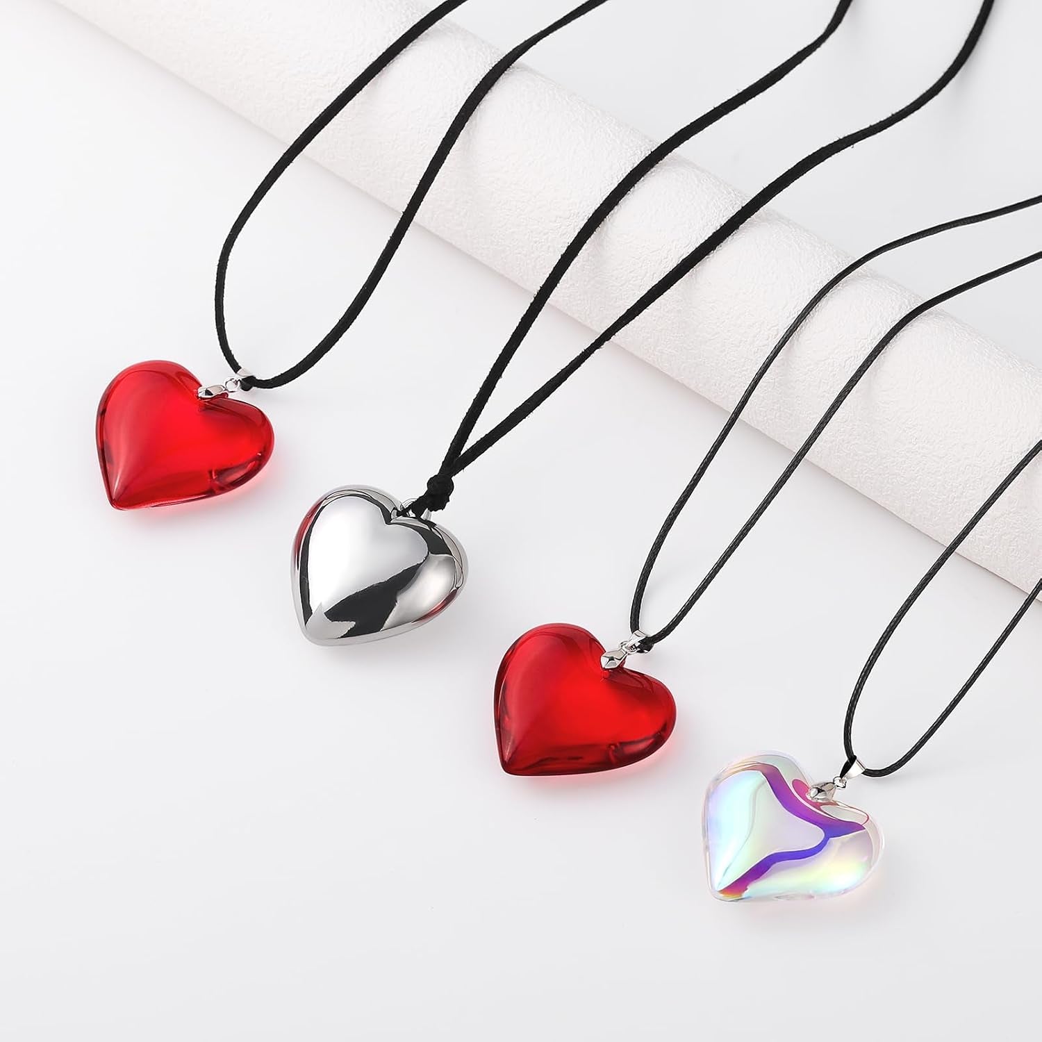 Red Heart Necklace, Chunky Puffy Heart Choker Necklaces for Women, Big Glass Heart Pendant Necklace Y2K Trendy Jewelry Accessories (Red Heart)
