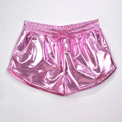 Summer Festival Ready: Women's Holographic Metallic Elastic Drawstring Shorts for Effortless Style