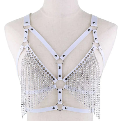 Leather Chain Harness Body Chain Bra Goth Punk Sexy Chain Top Women Body Jewelry Summer Festival Fashion Rave Outfit