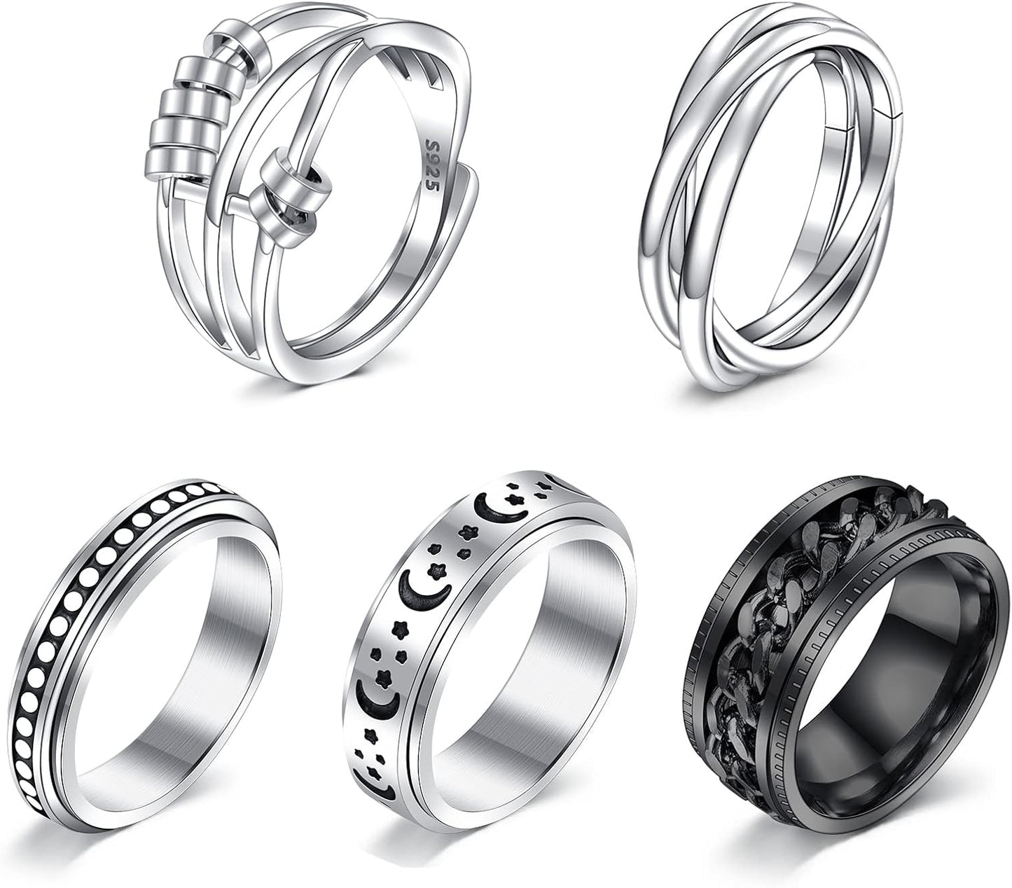 Calming Spinner Ring for Women - Anxiety Relief Fidget Ring - Stress Relief Jewelry - Size 8 Silver