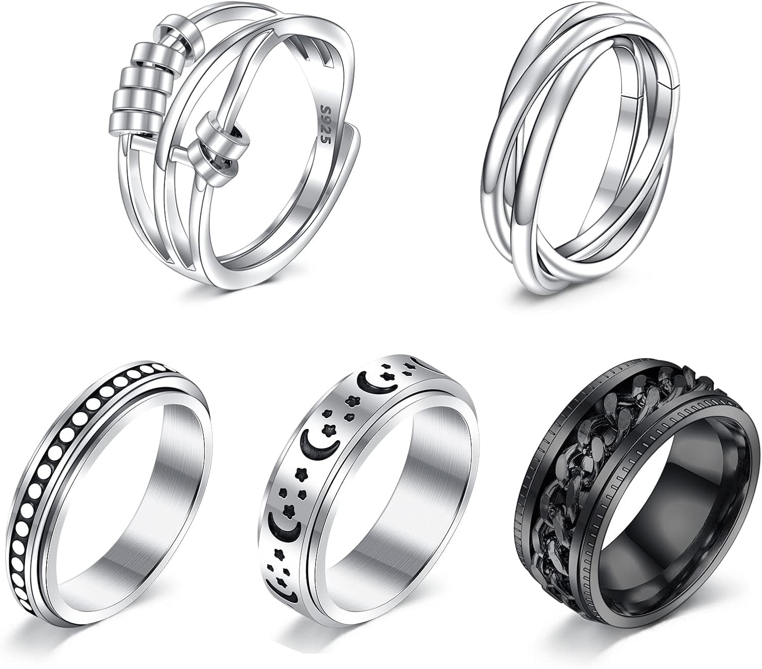 Calming Spinner Ring for Women - Anxiety Relief Fidget Ring - Stress Relief Jewelry - Size 8 Silver