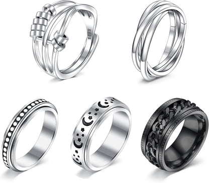 Calming Spinner Ring for Women - Anxiety Relief Fidget Ring - Stress Relief Jewelry - Size 8 Silver