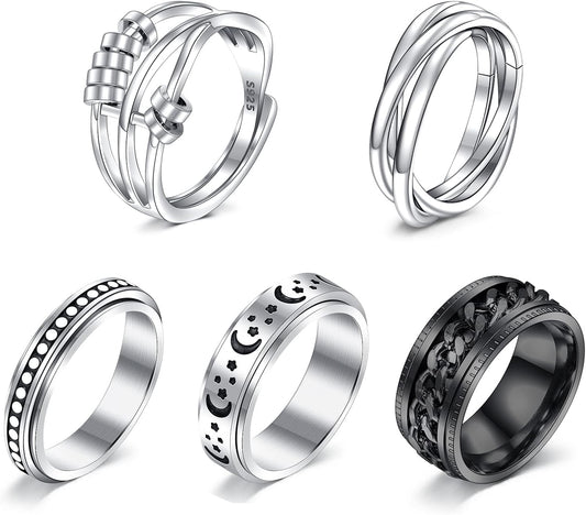 Calming Spinner Ring for Women - Anxiety Relief Fidget Ring - Stress Relief Jewelry - Size 8 Silver