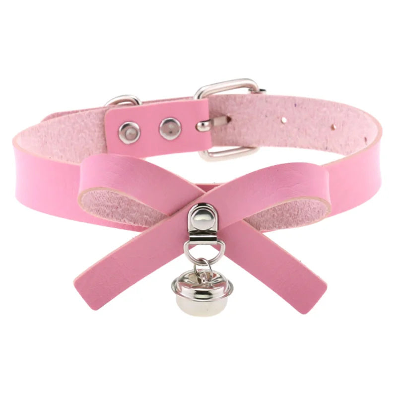 Harajuku Y2K-style black PU leather goth punk choker with heart rivets and chunky design, trendy necklace for girls