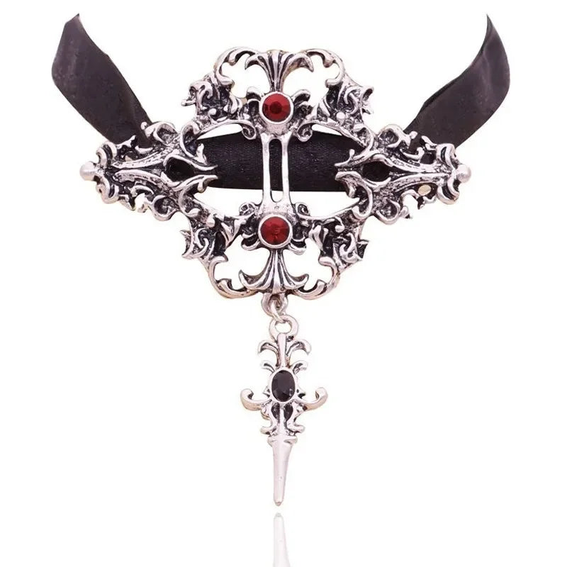 Gothic dragon bat eagle heart rose pendant necklace with intricate design, featuring dark metal and detailed gothic motifs.