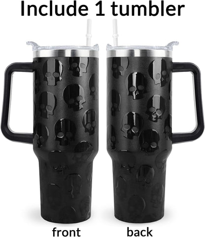 Goth Gifts Goth Tumbler Halloween Tumbler 40 Oz 3D-Printed Skull Gifts Cup for Women Men Spooky Skeleton Travel Mug with Handle Lid and Straw