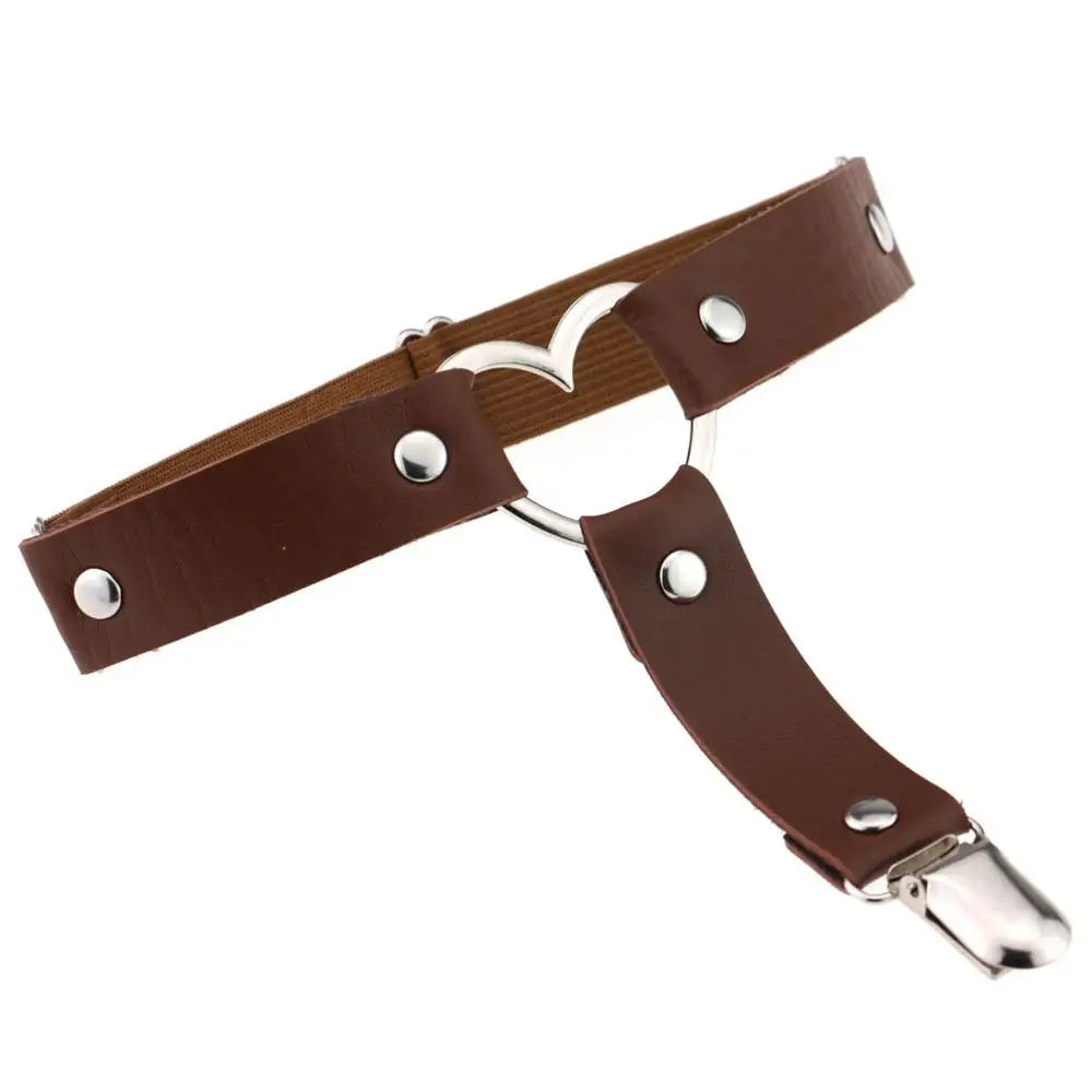 Punk Goth PU Leather Elastic Garter Belt Leg Thigh Ring Suspender Stockings Belt Leg Chain Harness Heart Body Jewelry
