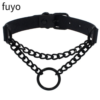 New Goth Choker Necklace Men Punk Rock Heart Geometry PU Necklace for Women Choker Gothic Bondage Goth Chocker Neck Jewelry