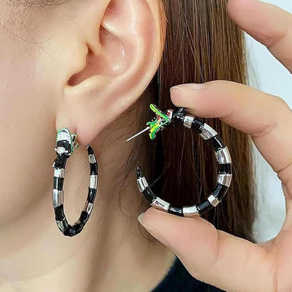 Gothic coral snake earrings by wsycoo featuring spooky enamel sandworm hoops with beetle design for Halloween and cosplay accessories.
