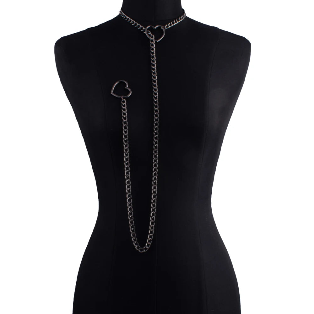 Stylish heart slip chain choker necklace by PressureDen.store, featuring punk rock goth jewelry design for women.