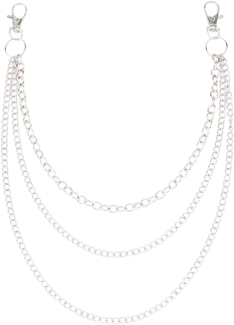 Silver punk layered chain by BEAMARKER, featuring wallet chain design perfect for hip hop, goth outfits, jeans, trousers, and festivals.
