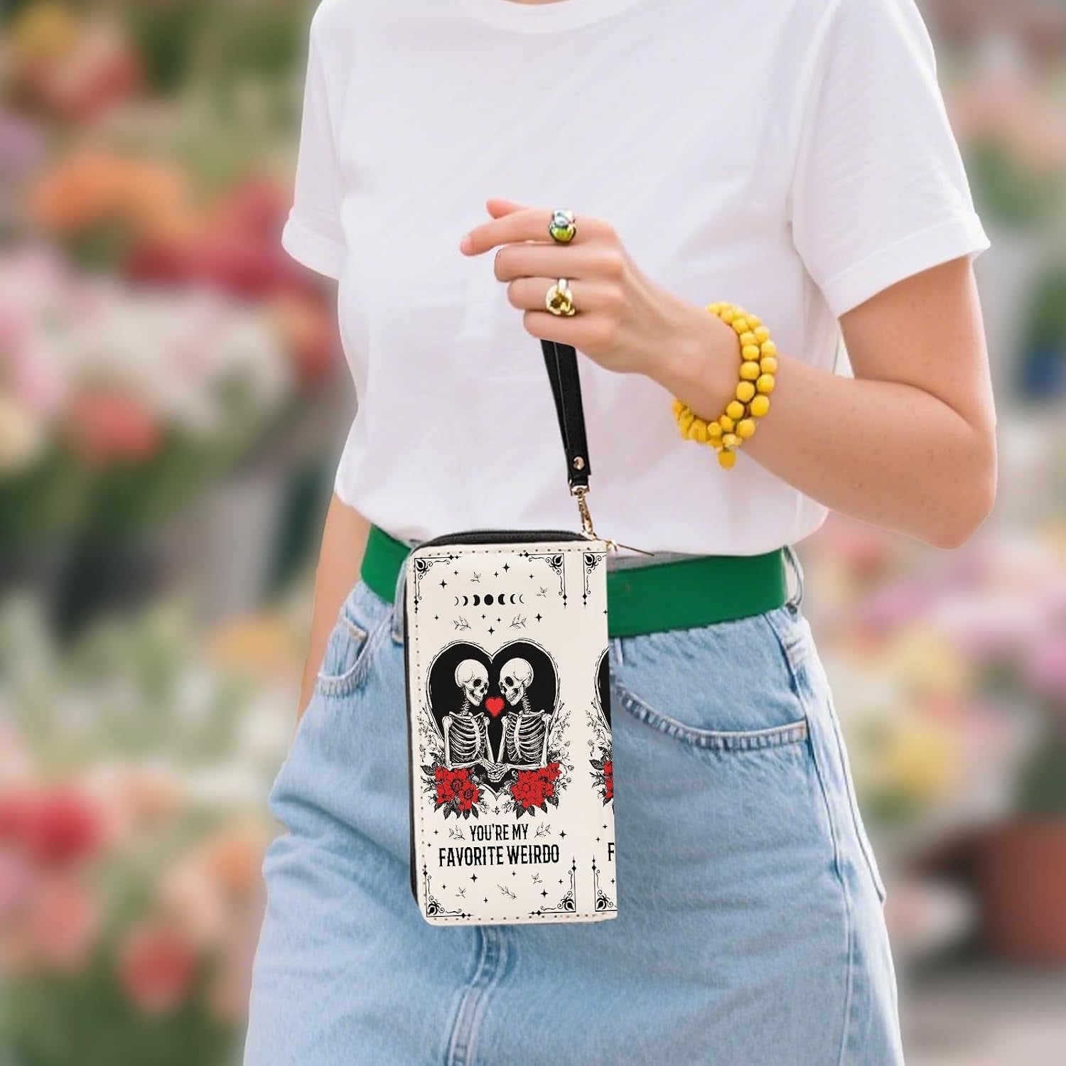 Gothic Romance Skull Wallet by Ialtsidws featuring slim PU leather design, zip coin purse, and card holder for women.