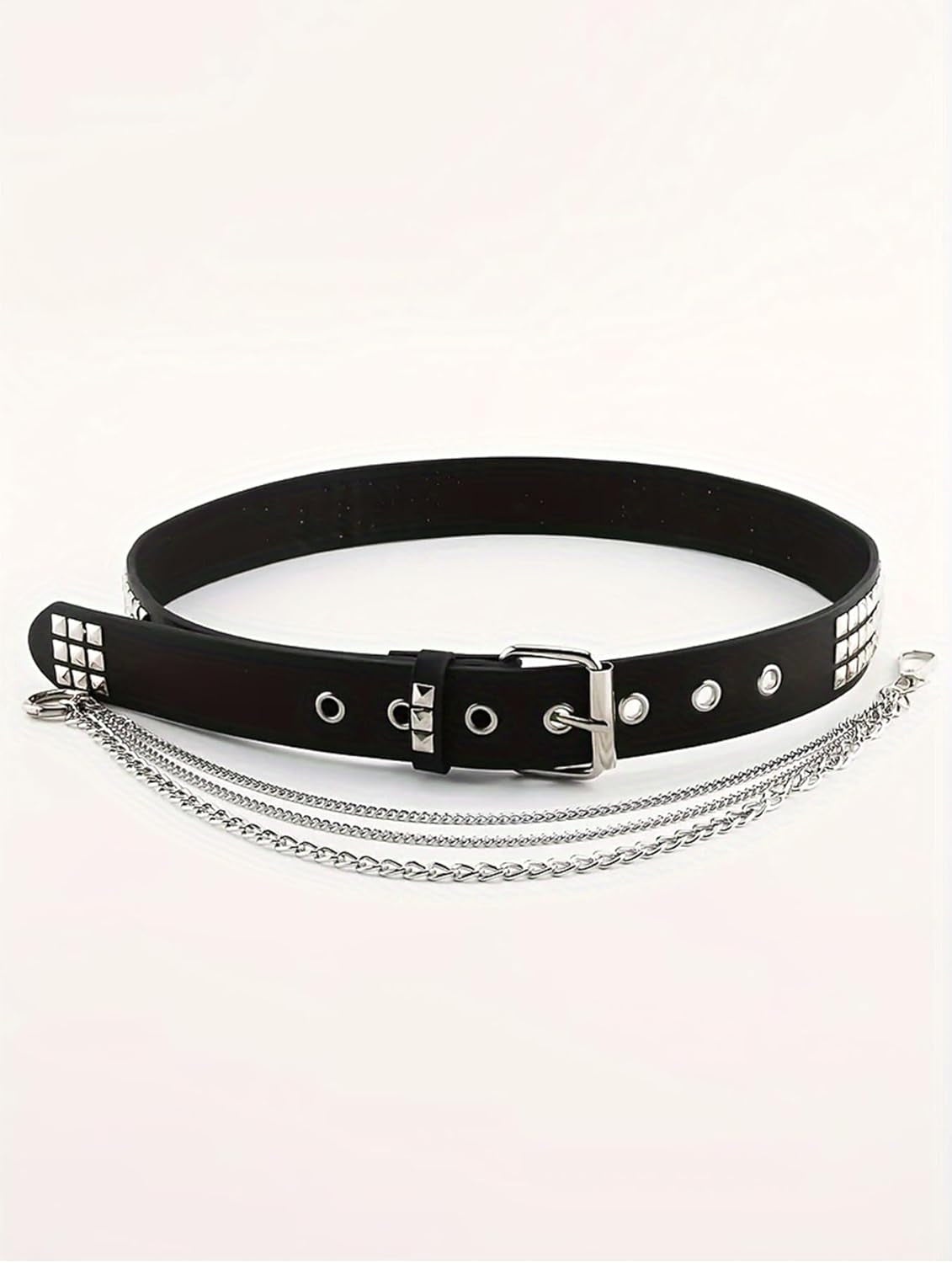 QWALIT punk chain leather belt for women, featuring a bold goth-inspired design, perfect for rave and goth fashion accessories.