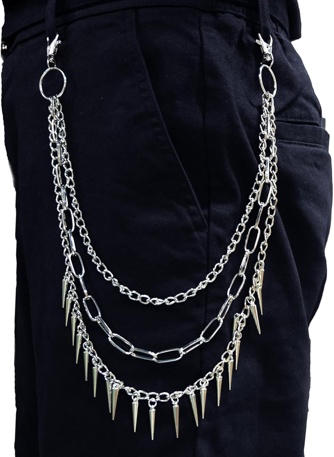 Hip Hop Punk Pants Chain Wallet Chain, Unisex Rivet Spike Jeans Pocket Chain Goth Belt Chain for Women Men Biker Rocker Pants Accessories