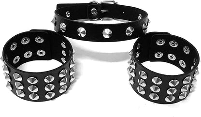 Tosmifairy punk rock leather choker and bracelet set with metal studs, ideal for 80s and 90s emo goth fashion accessories.