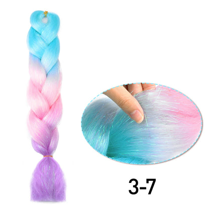 Rainbow Ombre Jumbo Braid Hair Glitter Tinsel Extensions - Sparkle Up Your Festival Look!