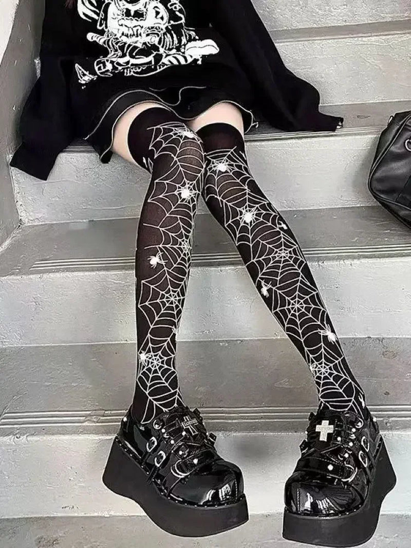 Gothic Big Spider Silk Stockings - Vintage Dark Fishnet Pantyhose for Emo & Alternative Styles